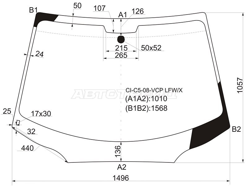 Стекло лобовое Citroen C5 08-17 (XYG: CI-C5-08-VCP LFW/X)