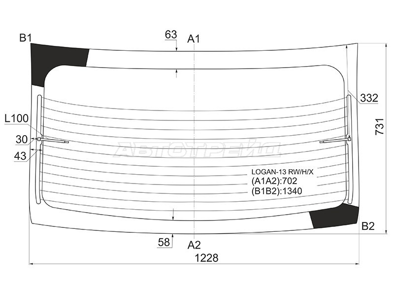 Стекло заднее (Цвет зеленый / Обогрев) Renault Logan 14-  / Dacia Logan 12-19  / Renault Logan Stepway 18- (XYG: LOGAN-13 RW/H/X)