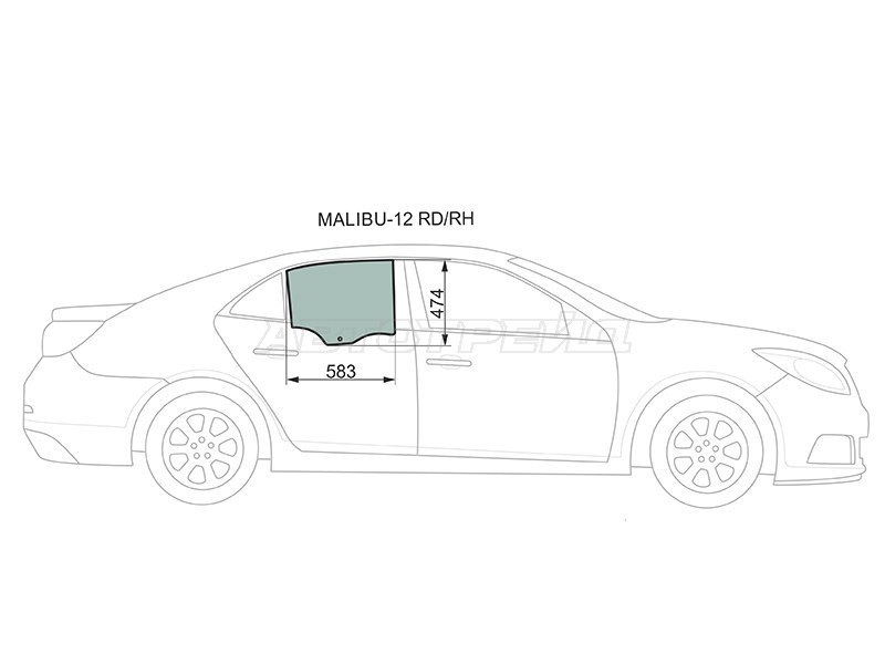 Стекло боковое опускное (Сзади / Справа / Цвет зеленый) Chevrolet Malibu 12-15 (XYG: MALIBU-12 RD/RH)