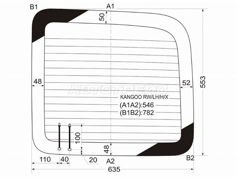 Стекло заднее (Цвет зеленый / Обогрев) Renault Kangoo 97-07 (XYG: KANGOO RW/LH/H/X)