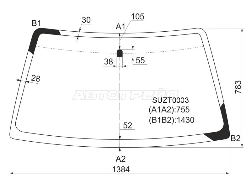 Стекло лобовое Suzuki Escudo 97-05  / Grand Vitara 97-05  / Chevrolet Tracker 97-05  / Mazda Proceed Levante 98-99  / Suzuki Grand Escudo 00-05  / Grand Vitara XL-7 01-06 (KMK: SUZT0003)
