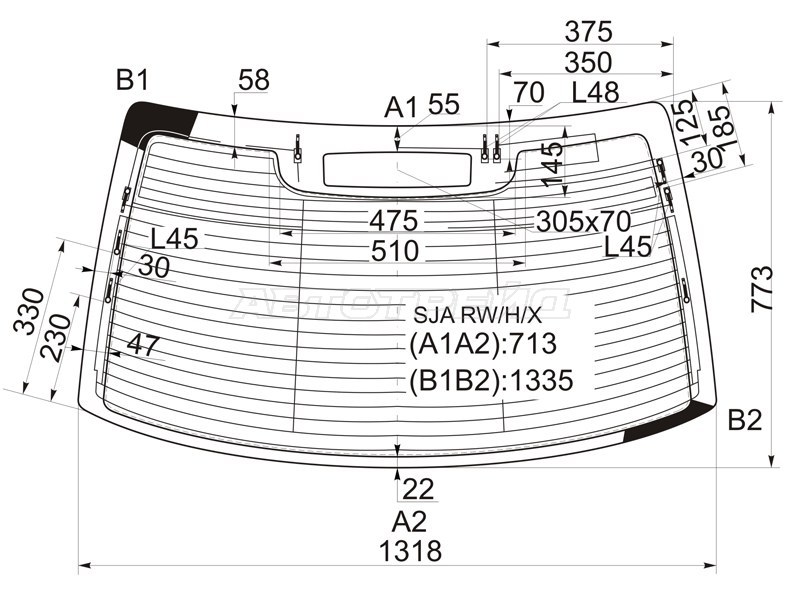 Стекло заднее (Цвет зеленый / Обогрев / Антенна) Acura RL 04-10  / Honda Legend 04-12 (XYG: SJA RW/H/X)
