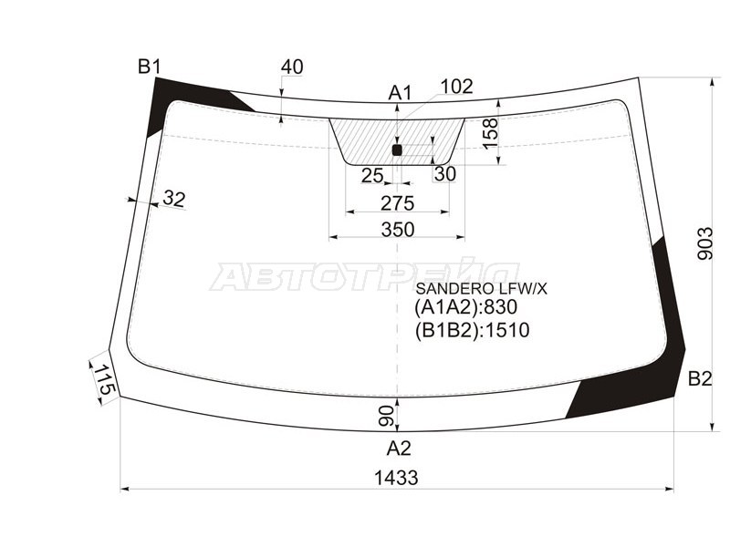 Стекло лобовое Nissan Terrano 14-22  / Renault Duster 10-21  / Sandero 09-14  / Dacia Duster 10-17  / Sandero 08-12  / Renault Sandero Stepway 10-14 (XYG: SANDERO LFW/X)