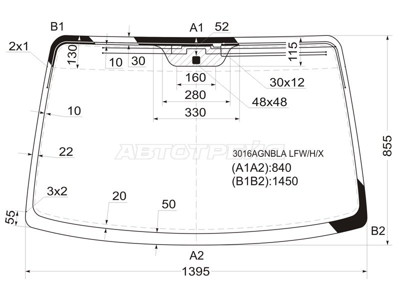Стекло лобовое (Антенна) Chevrolet Lacetti 04-13  / Daewoo Lacetti 04-09  / Chevrolet Nubira 04-13  / Optra 04-13  / Daewoo Gentra 05-15  / Nubira 02-05  / Ravon Gentra 15-  / Suzuki Forenza 03-08 (XYG: 3016AGNBLA LFW/H/X)