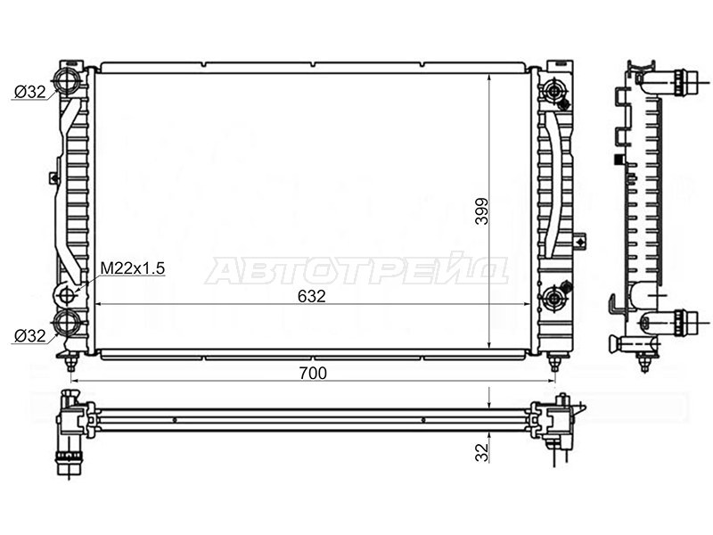 Радиатор Audi A4 94-01  / A6 97-05  / Volkswagen Passat 96-05  / Audi S6 99-04  / Skoda Superb 02-08 (SAT: VW0003)