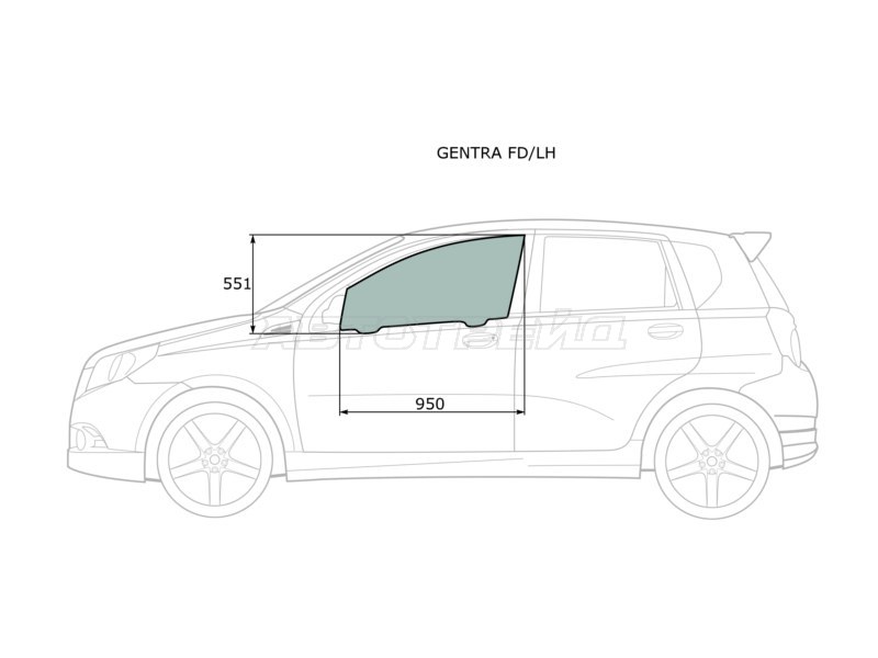 Стекло боковое опускное (Спереди / Слева / Цвет зеленый) Chevrolet Aveo 02-11  / Kalos 03-08  / Nexia 20-  / Daewoo Gentra 05-11  / Kalos 02-08  / Ravon Nexia R3 16-  / ЗАЗ Вида 12-14 (XYG: GENTRA FD/LH)