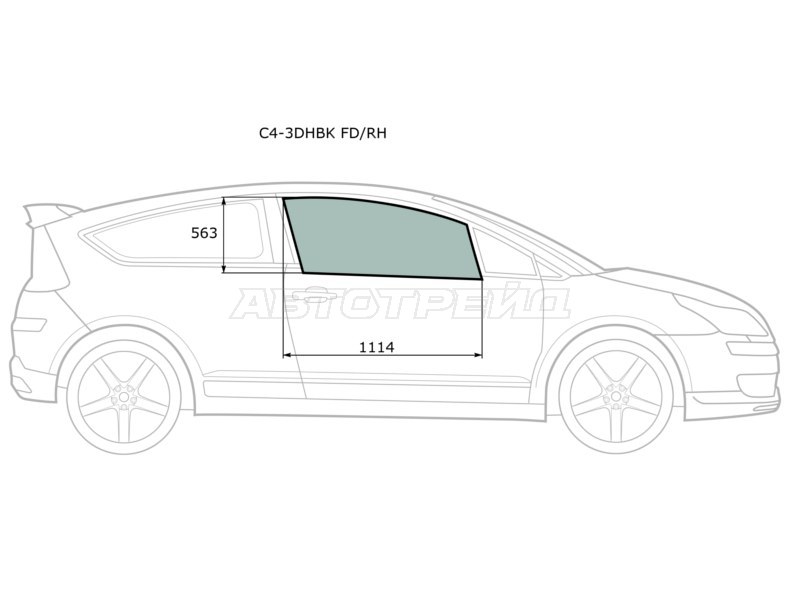 Стекло боковое опускное (Спереди / Справа / Цвет зеленый) Citroen C4 04-11 (XYG: C4-3DHBK FD/RH)