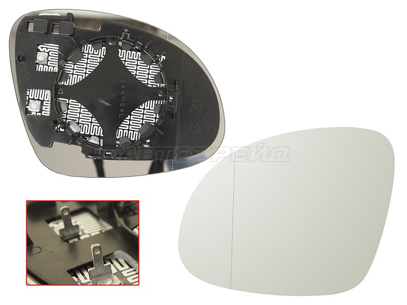 Полотно зеркала Volkswagen Tiguan 06-17  / SEAT Alhambra 10-15  / Skoda Yeti 09-18  / Volkswagen Sharan 10-15 (Слева / Обогрев / асферическое) (SAT: ST-VW70-940G-2)