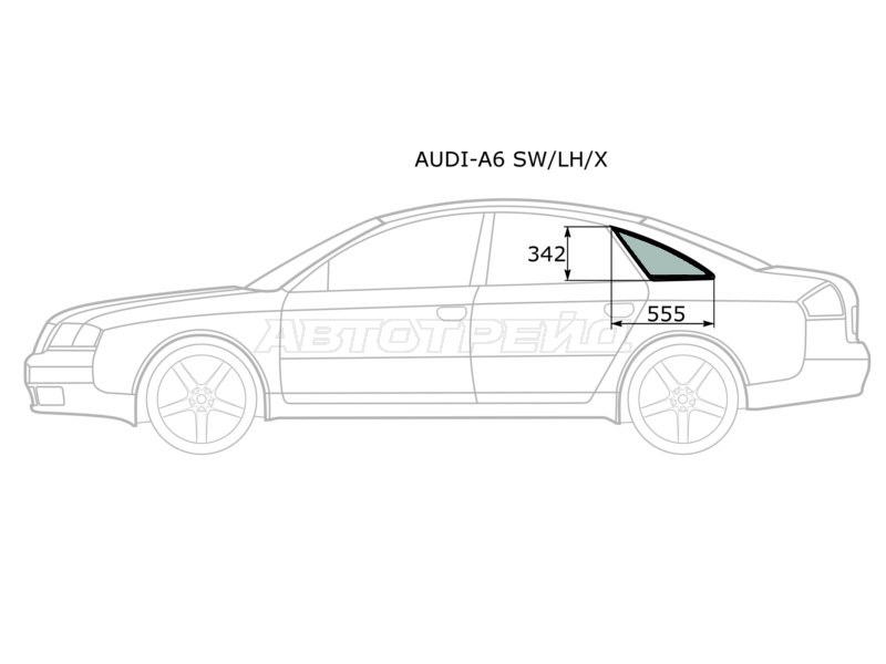 Стекло кузова боковое (не опускное) (Слева / Цвет зеленый) Audi A6 97-05  / S6 99-04 (XYG: AUDI-A6 SW/LH/X)