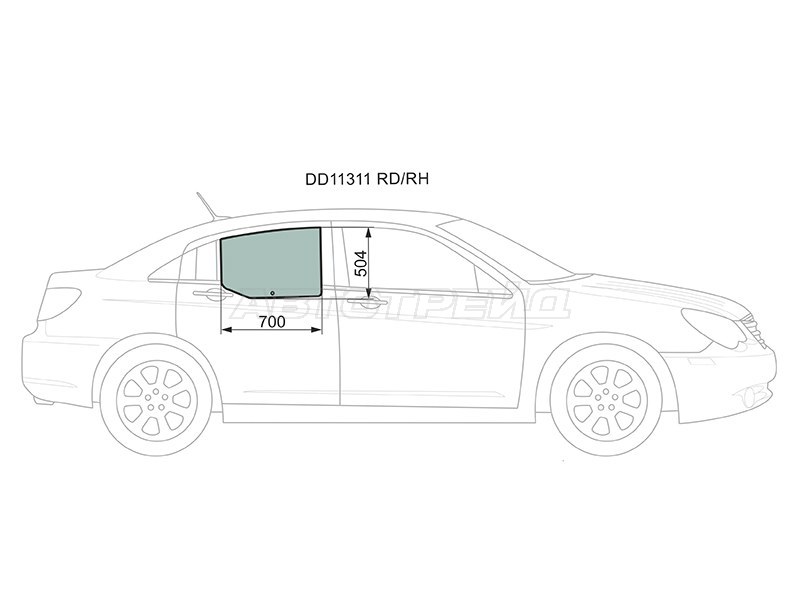 Стекло боковое опускное (Сзади / Справа / Цвет зеленый) Chrysler Sebring 06-10  / Dodge Avenger 07-14 (XYG: DD11311 RD/RH)