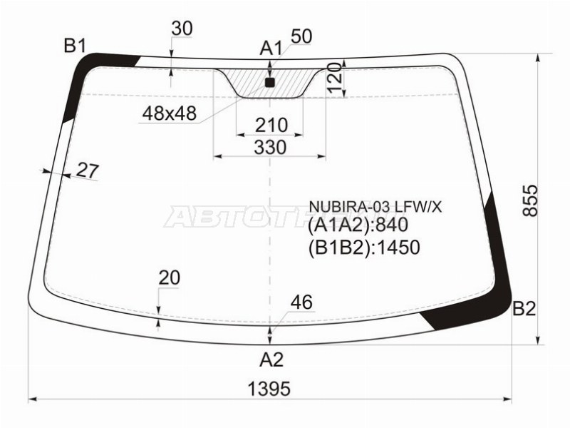 Стекло лобовое Chevrolet Lacetti 04-13  / Daewoo Lacetti 04-09  / Chevrolet Nubira 04-13  / Optra 04-13  / Daewoo Gentra 05-15  / Nubira 02-05  / Ravon Gentra 15-  / Suzuki Forenza 03-08 (XYG: NUBIRA-03 LFW/X)