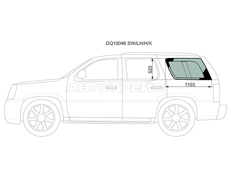 Стекло кузова боковое (не опускное) (Слева / Цвет зеленый / Антенна) Cadillac Escalade 01-06 (XYG: DQ10046 SW/LH/H/X)
