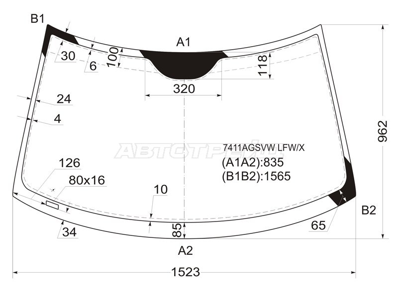Стекло лобовое Cadillac BLS 06-10  / Saab 9-3 02-14 (XYG: 7411AGSVW LFW/X)