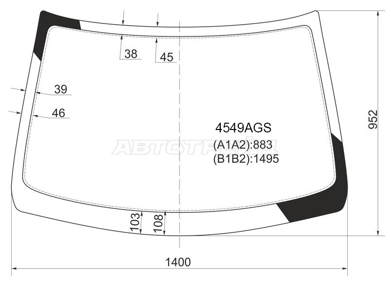Стекло лобовое LADA Kalina 04-18  / Kalina Cross 14-18  / Kalina Sport 08-18 (BOR: 4549AGS)