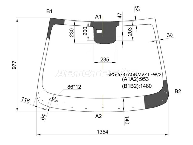 Стекло лобовое (Датчик дождя / Молдинг) Opel Mokka 12-19  / Buick Encore 12-  / Chevrolet Tracker 13-15 (SAT: SPG-6337AGNMVZ LFW/X)