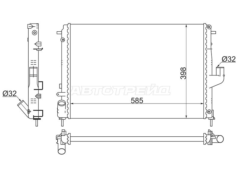 Радиатор Nissan Almera 12-19  / Terrano 14-22  / Renault Duster 10-21  / Logan 04-16  / Sandero 09-14  / Dacia Duster 10-17  / Logan 04-08  / Logan Mcv 08-12  / Sandero 08-12  / LADA Largus 12-21  / Largus Cross 14-21  / Renault Sandero Stepway 10-14 (SAT: SG-RN0002-08-2)