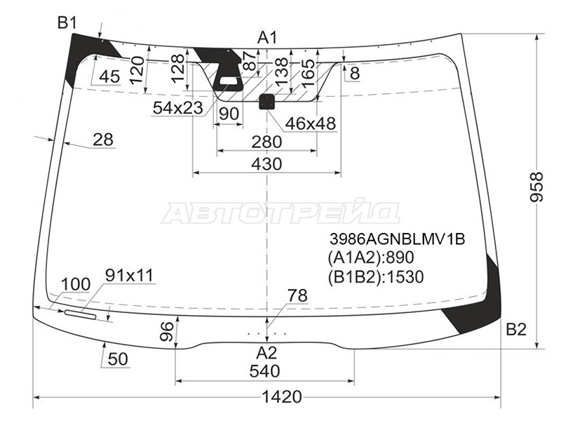 Стекло лобовое (Датчик дождя) Honda Accord 02-08  / Acura TSX 03-08 (FUYAO: 3986AGNBLMV1B)