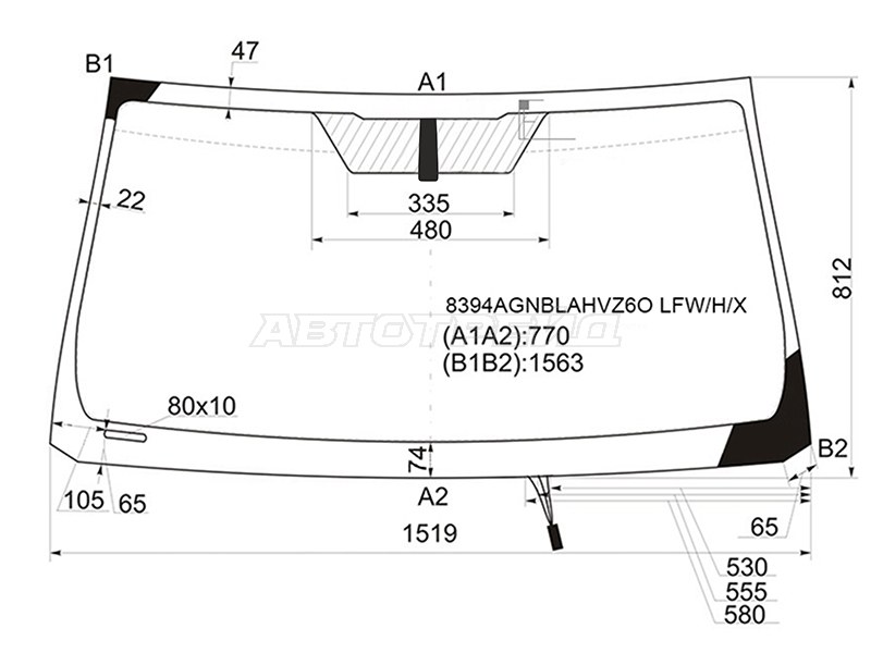 Стекло лобовое (Обогрев щеток / Антенна) Toyota Land Cruiser Prado (J150) 17-24 (XYG: 8394AGNBLAHVZ6O LFW/H/X)