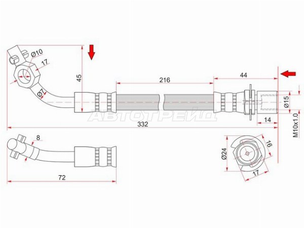 Шланг тормозной передний (Таиланд) TOYOTA LAND CRUISER 90-92 RH (SAT: ST-90947-02613)
