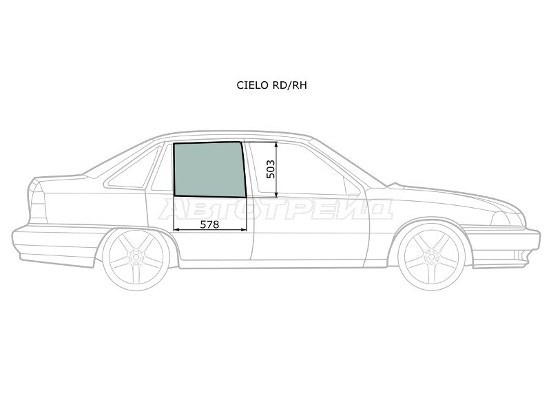 Стекло боковое опускное (Сзади / Справа / Цвет зеленый) Daewoo Nexia 94-16 (XYG: CIELO RD/RH)