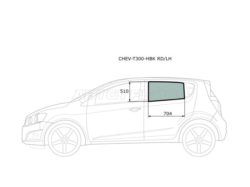 Стекло боковое опускное (Сзади / Слева / Цвет зеленый) Chevrolet Aveo 11-15 (XYG: CHEV-T300-HBK RD/LH)