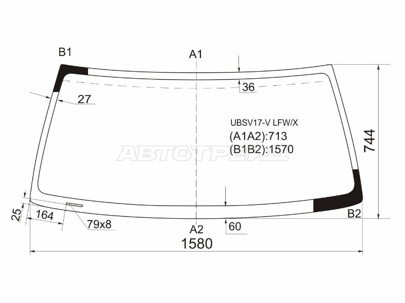 Стекло лобовое Honda Horizon 94-99  / Isuzu Bighorn 91-02  / Trooper 92-02  / Opel Monterey 91-99 (XYG: UBSV17-V LFW/X)