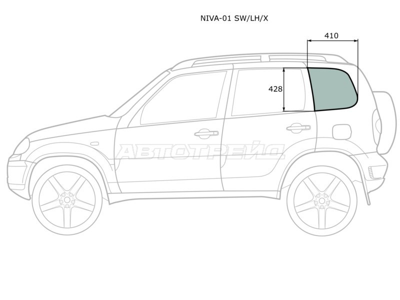 Стекло кузова боковое (не опускное) (Слева / Цвет зеленый) Chevrolet Niva 98-  / LADA Niva Travel 21- (XYG: NIVA-01 SW/LH/X)