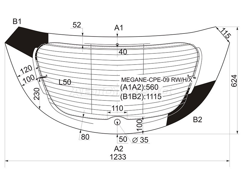 Стекло заднее (Цвет зеленый / Обогрев) Renault Megane 08-16 (XYG: MEGANE-CPE-09 RW/H/X)