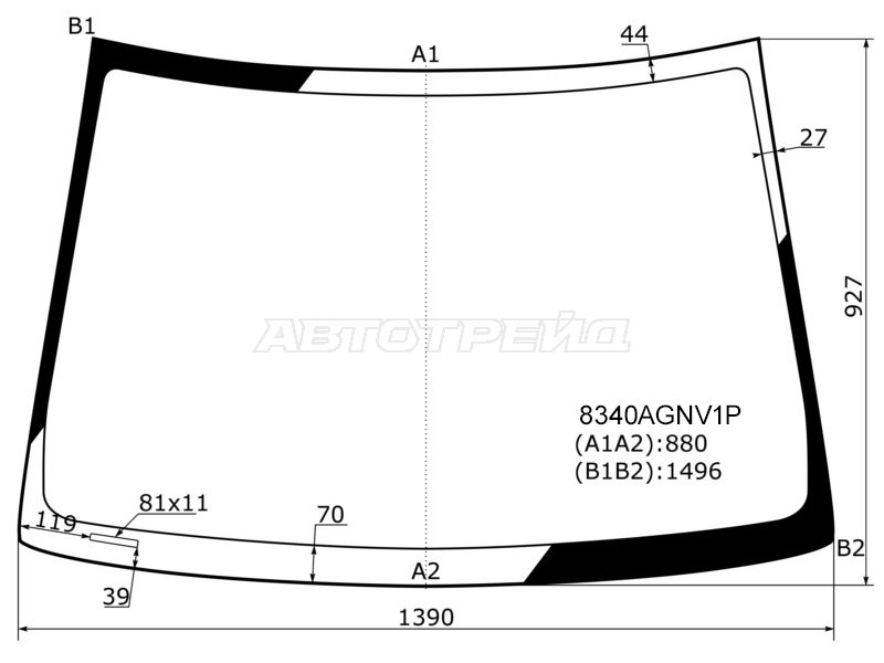 Стекло лобовое Toyota Corolla (E120) 00-07  / Corolla Fielder (E120) 00-06  / Corolla JPN (E120) 00-07  / BYD F3 05-14  / Geely Vision 08-17  / Lifan Solano 10-16  / Toyota Allex 01-06  / Corolla Runx (E120) 01-06 (FUYAO: 8340AGNV1P)