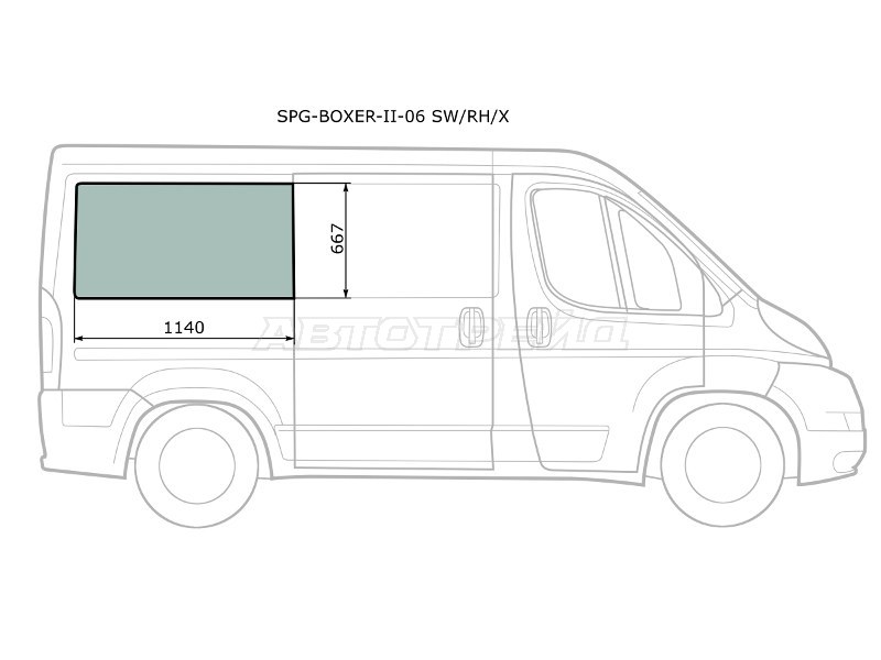 Стекло кузова боковое (не опускное) (Справа / Цвет зеленый) Peugeot Boxer 06-  / Citroen Jumper 06-  / Fiat Ducato 06- (SAT: SPG-BOXER-II-06 SW/RH/X)
