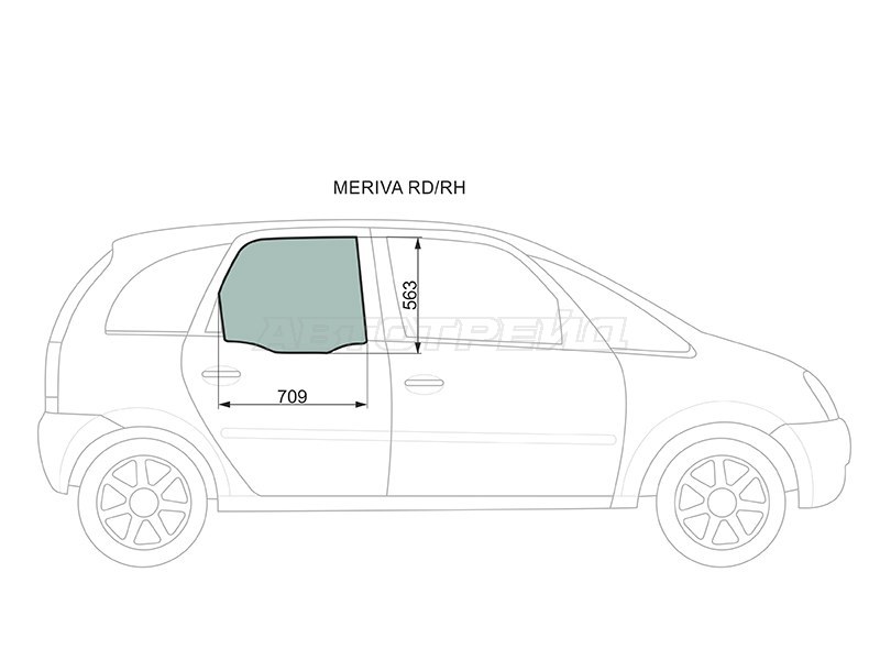 Стекло боковое опускное (Сзади / Справа / Цвет зеленый) Chevrolet Meriva 04-12  / Opel Meriva 03-10 (XYG: MERIVA RD/RH)