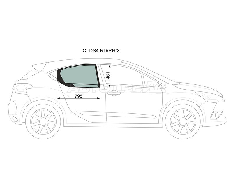 Стекло боковое опускное (Сзади / Справа / Цвет зеленый) Citroen DS4 12-16 (XYG: CI-DS4 RD/RH/X)