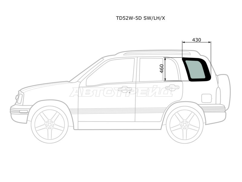 Стекло кузова боковое (не опускное) (Слева / Цвет зеленый) Suzuki Escudo 97-05  / Grand Vitara 97-05  / Chevrolet Tracker 97-05  / Mazda Proceed Levante 98-99  / Suzuki Grand Escudo 00-05  / Grand Vitara XL-7 01-06 (XYG: TD52W-5D SW/LH/X)