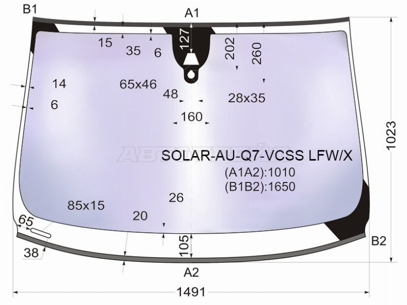 Стекло лобовое (Атермальное / Камера / Датчик дождя / Молдинг) Audi Q7 05-15 (XYG: SOLAR-AU-Q7-VCSS LFW/X)