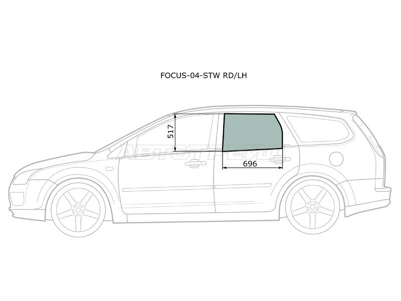 Стекло боковое опускное (Сзади / Слева / Цвет зеленый) Ford Focus 04-11 (XYG: FOCUS-04-STW RD/LH)