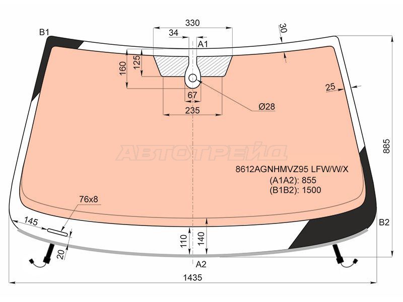 Стекло лобовое (Обогрев полный / Датчик дождя / Молдинг) Volkswagen Jetta 14-19 (XYG: 8612AGNHMVZ95 LFW/W/X)