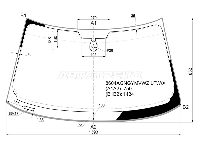 Стекло лобовое (Датчик дождя / Молдинг) Audi A1 15-18 (XYG: 8604AGNGYMVWZ LFW/X)