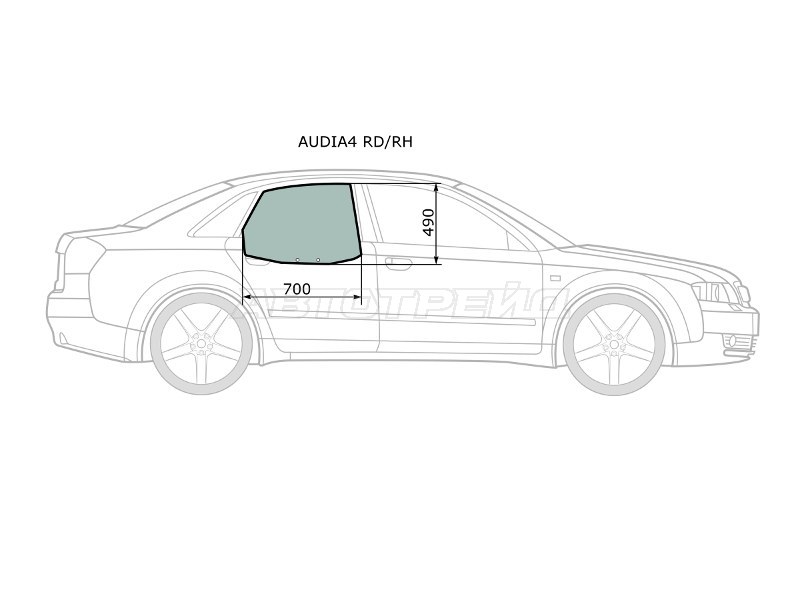 Стекло боковое опускное (Сзади / Справа / Цвет зеленый) Audi A4 94-01  / S4 97-01 (XYG: AUDIA4 RD/RH)