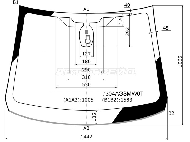 Стекло лобовое (Датчик дождя) Renault Kaptur 20-22 (AGC: 7304AGSMW6T)