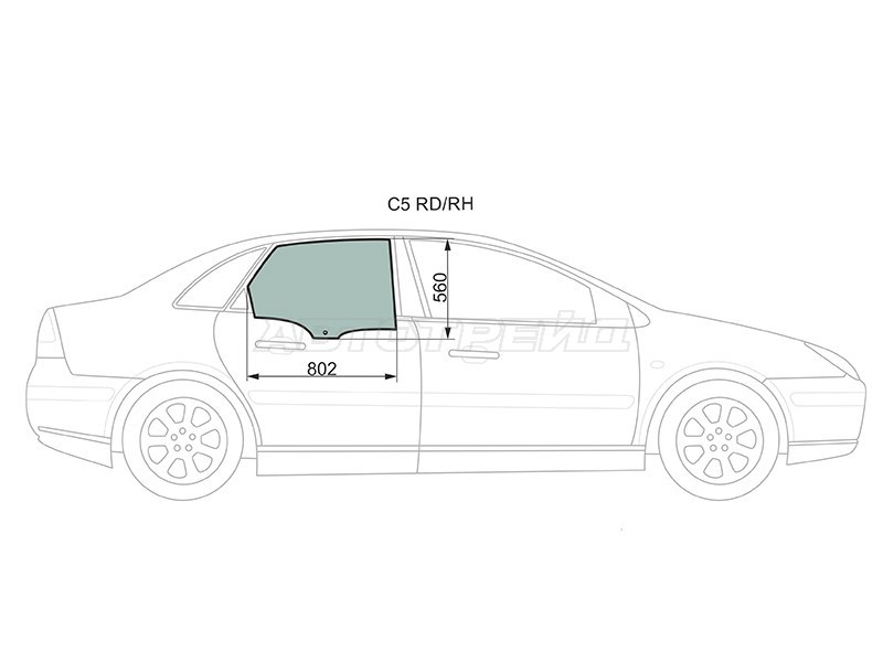 Стекло боковое опускное (Сзади / Справа / Цвет зеленый) Citroen C5 01-08 (XYG: C5 RD/RH)