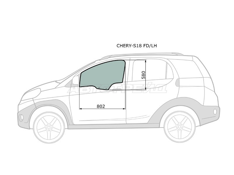 Стекло боковое опускное (Спереди / Слева / Цвет зеленый) Chery indiS S18D 11-16  / Riich 09-13 (XYG: CHERY-S18 FD/LH)