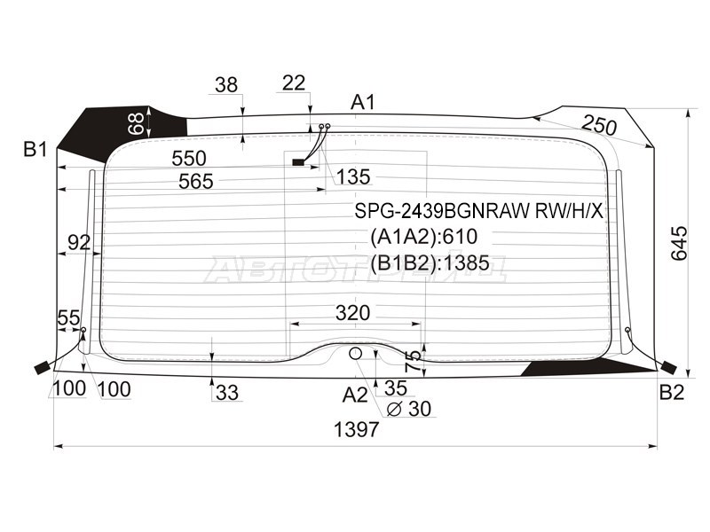 Стекло заднее (Цвет зеленый / Обогрев / Антенна) BMW X5 99-06 (SAT: SPG-2439BGNRAW RW/H/X)