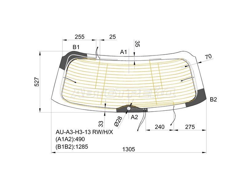 Стекло заднее (Цвет зеленый / Обогрев) Audi A3 12-19  / S3 13-16 (XYG: AU-A3-H3-13 RW/H/X)