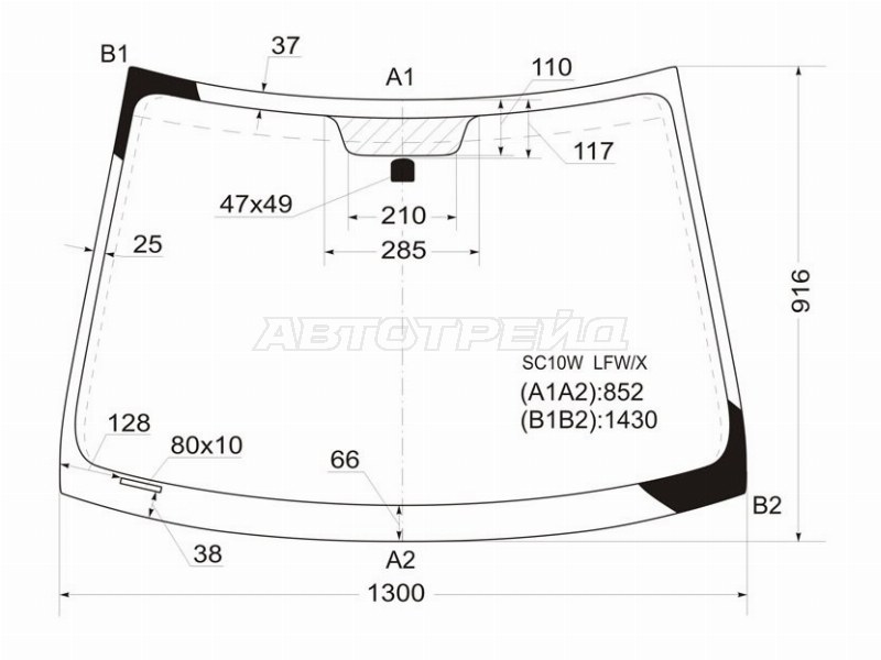 Стекло лобовое (5D HBK) Scion xA 04-06  / Toyota Ist 02-07 (XYG: SC10W LFW/X)