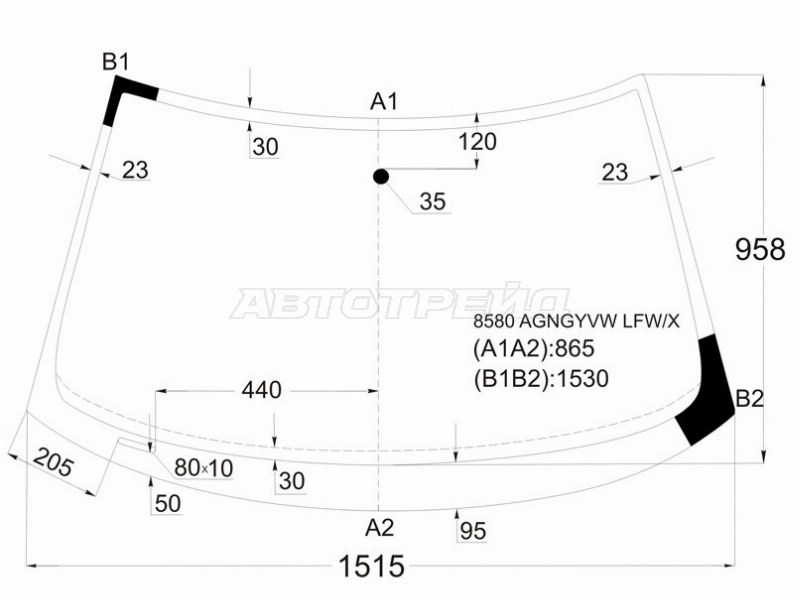 Стекло лобовое (Молдинг) Audi A3 03-13  / S3 08-12 (XYG: 8580AGNGYVW LFW/X)