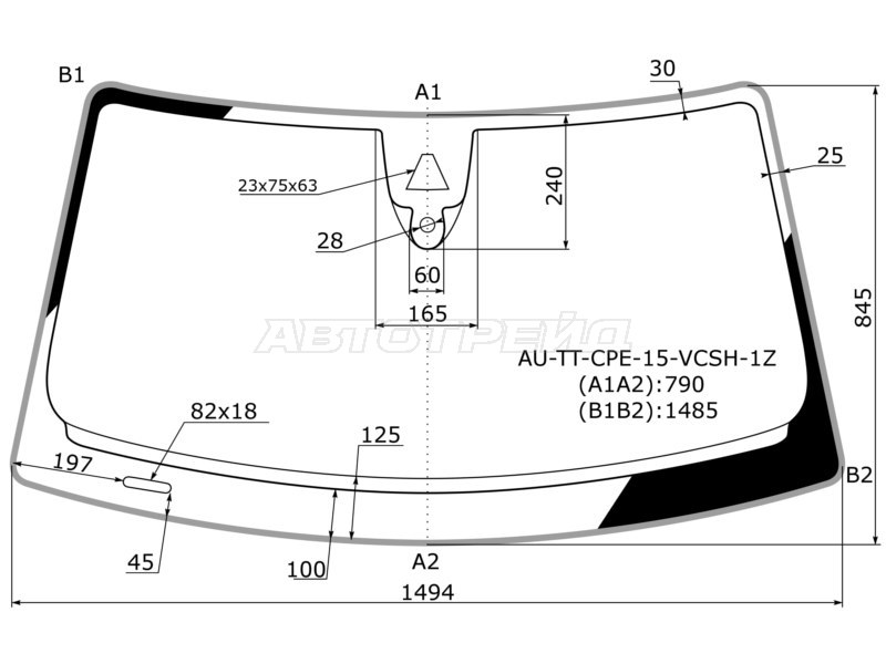 Стекло лобовое (Камера / Датчик дождя / Молдинг / 2D CPE) Audi TT 14-19 (XYG: AU-TT-CPE-15-VCSH-1Z LFW/X)