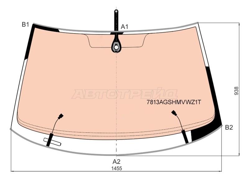 Стекло лобовое (Обогрев полный / Датчик дождя / Круглый датчик дождя) Skoda Yeti 13-18 (AGC: 7813AGSHMVWZ1T)