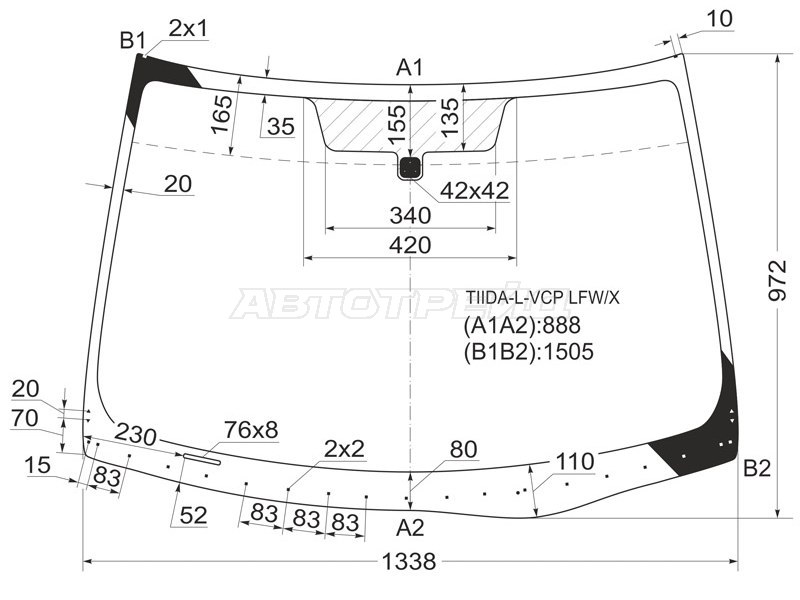 Стекло лобовое Nissan Tiida 04-14  / Tiida Latio 04-12  / Versa 06-12 (XYG: TIIDA-L-VCP LFW/X)