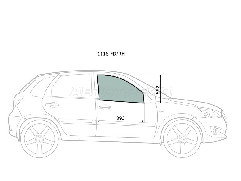 Стекло боковое опускное (Спереди / Справа / Цвет зеленый) Datsun mi-Do 14-  / on-DO 14-19  / LADA Granta 11-  / Granta Cross 18-  / Granta Sport 13-18  / Kalina 04-18 (XYG: 1118 FD/RH)