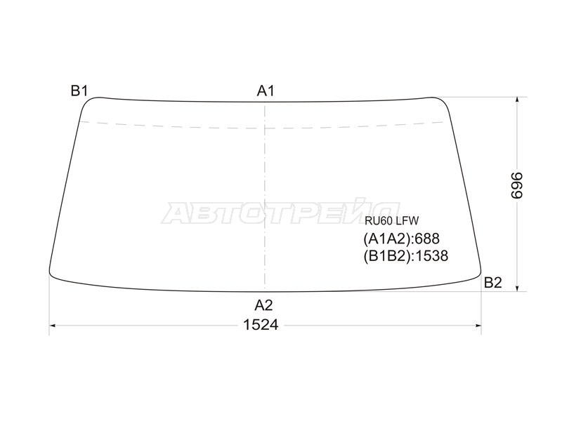 Стекло лобовое Toyota Dyna 84-95  / Hiace Truck 85-89  / ToyoAce 84-95 (XYG: RU60 LFW)